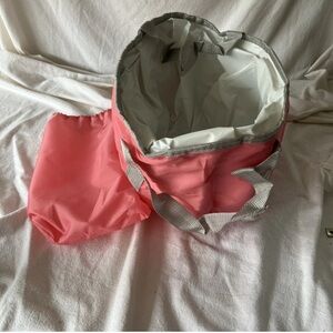 Insulated Tote Bag, Pink and White collapsible with bag to hold